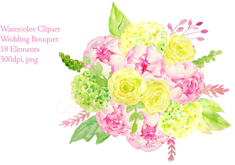 watercolor wedding bouquet, watercolor clipart