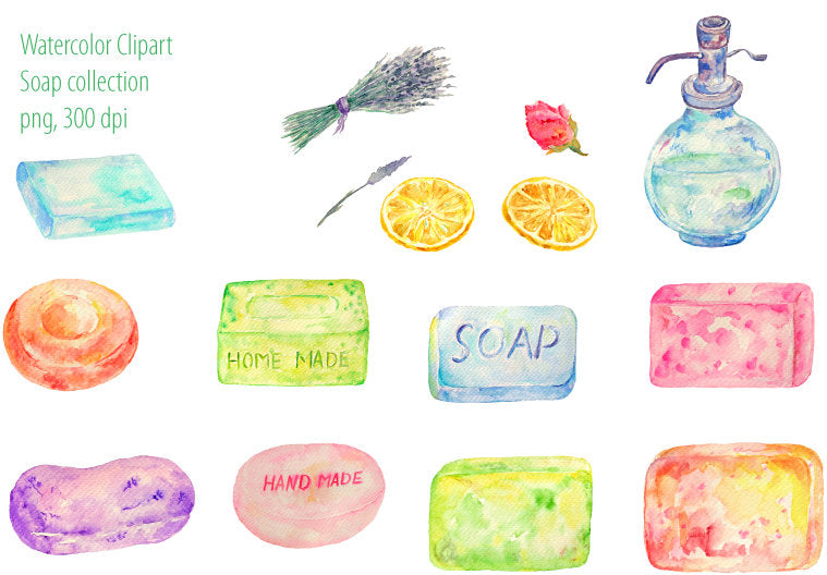 watercolor soap clipart, home made soap element, instant download 