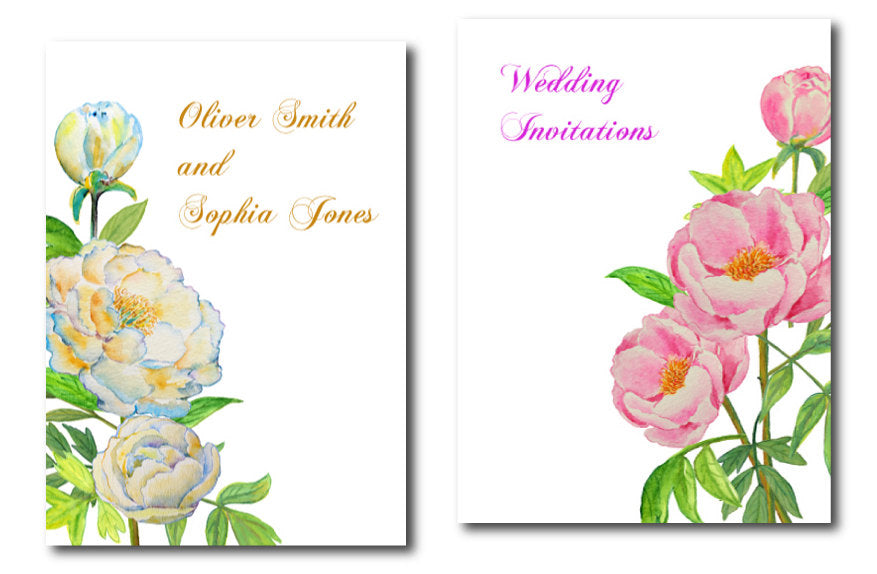 watercolor pink and yellow peony clipart, wedding clipart, wedding invitation graphics 