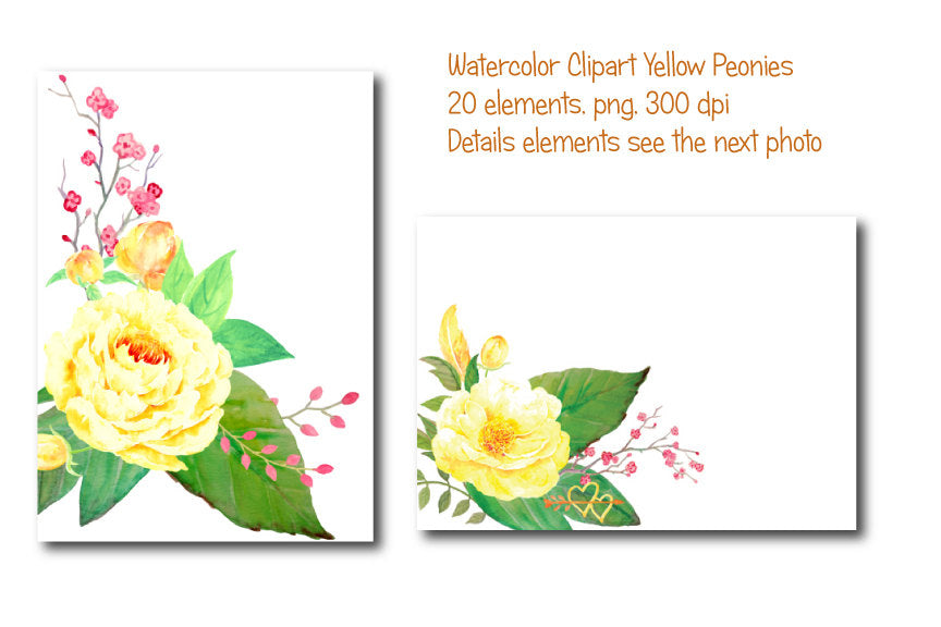 boho clipart, wedding clipart, watercolor yellow flower instant download 