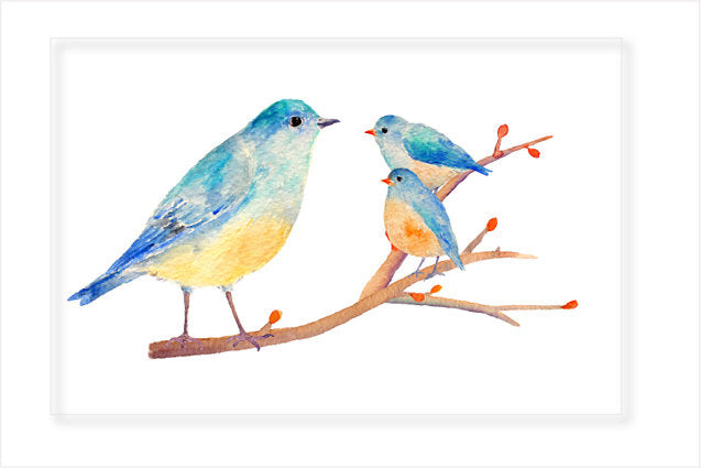 Hand painted watercolor birds - blue bird, chicks, bird nest with eggs, empty bird nest, eggs and tree branches for instant download