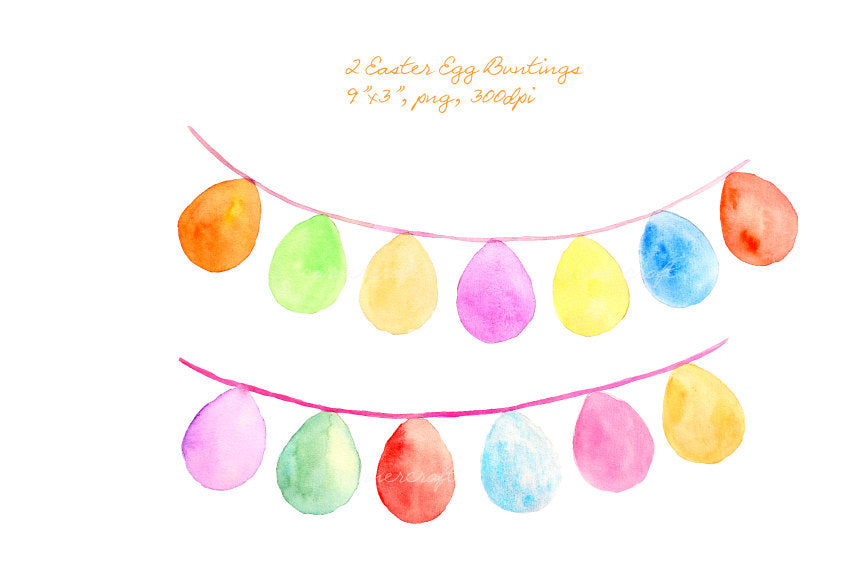 Easter Clip Art, watercolor pastel color Easter eggs and Easter egg buntings for instant download for scrapbook easter greeting cards