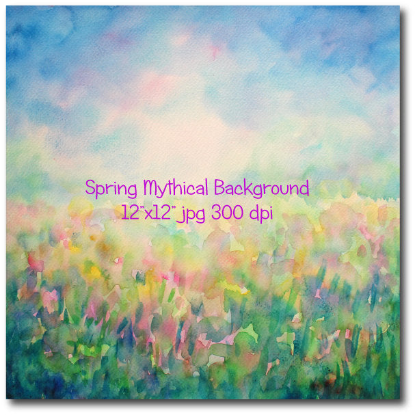 hand painted abstract watercolor spring mythical themed landscape background