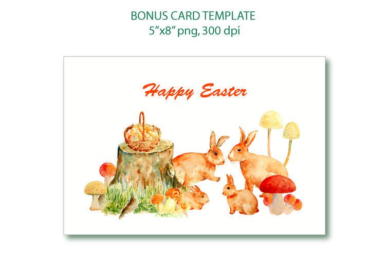 Watercolor clipart easter bunny, rabbit family, woodland creature 