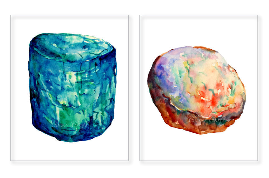 watercolor natural gemstones, diamond, turquoise, amber, ruby and emerald for instant download.