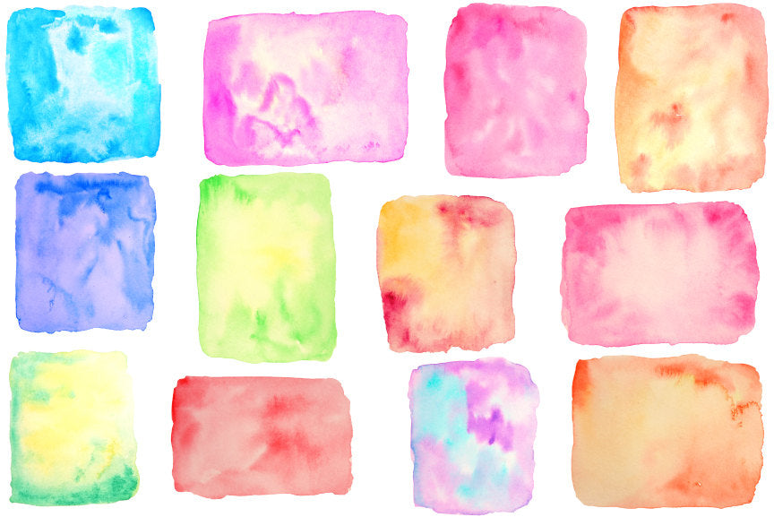 12 watercolor square & rectangle shapes for instant download