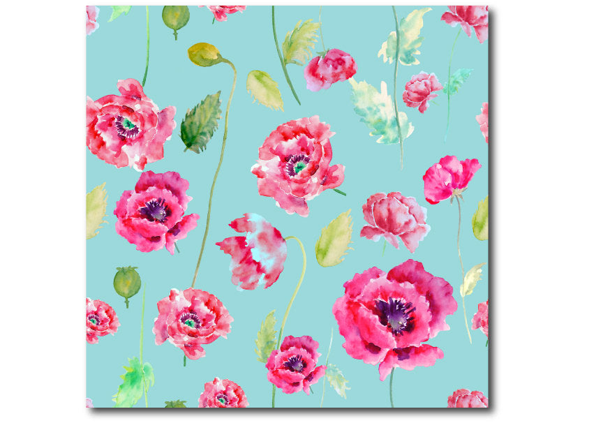 Watercolor digital paper poppy patterns blue theme instant download ...
