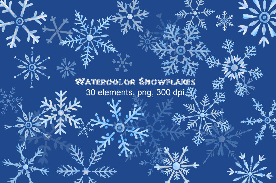 watercolor snowflake clipart, instant download 