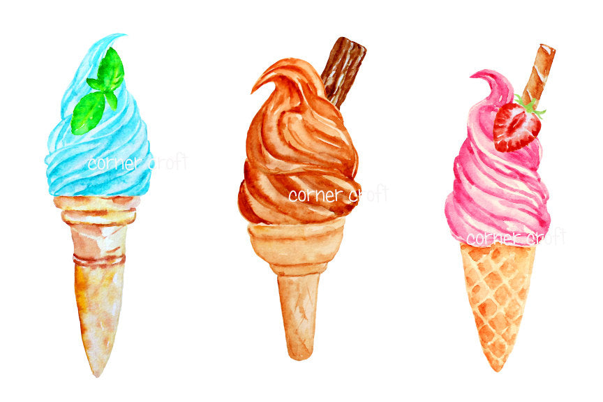 watercolour illustration of ice creams, food illustration, chocolate ice creams 