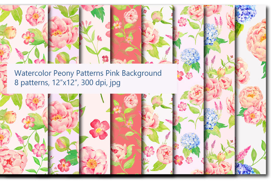 poney peony pattern digital paper, seamless pattern, repeat pattern, pink peony pattern. 