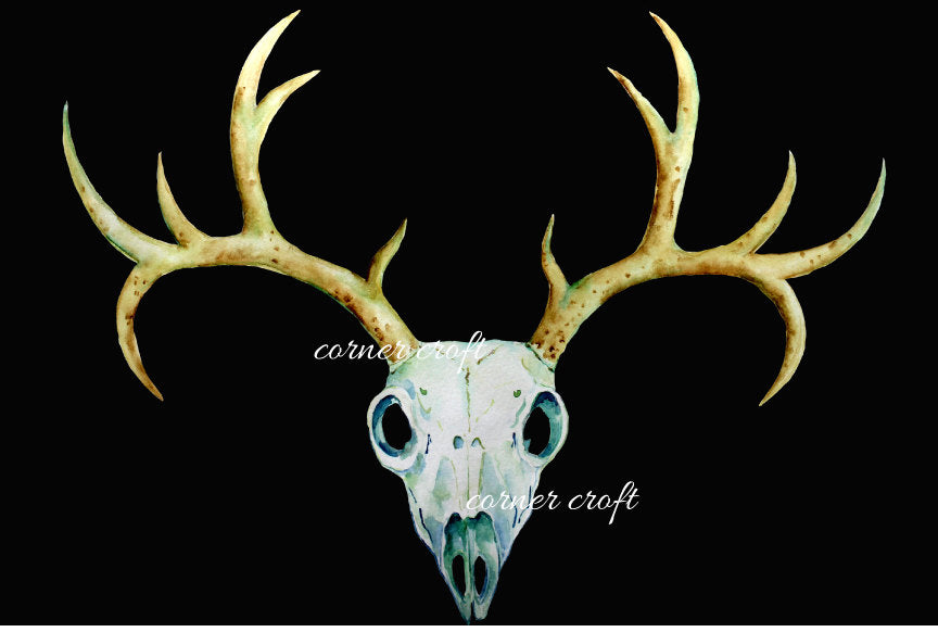 Deer Skull clip art - watercolor deer skulls and antlers printable instant download