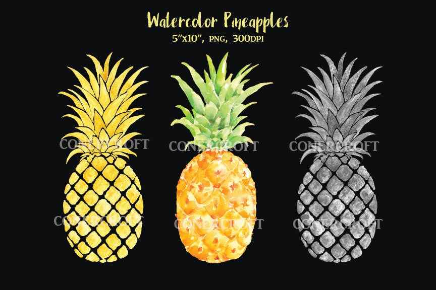 watercolor pineapple illustration, detailed watercolor pineapple, print
