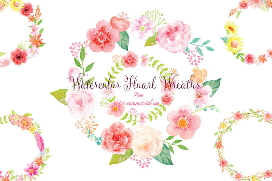 watercolor floral wreaths, pink wreaths, pink wreath, free commercial use.