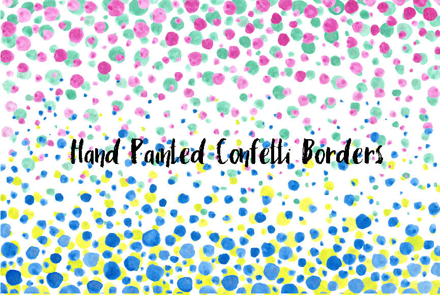 Hand painted watercolor confetti borders for instant download