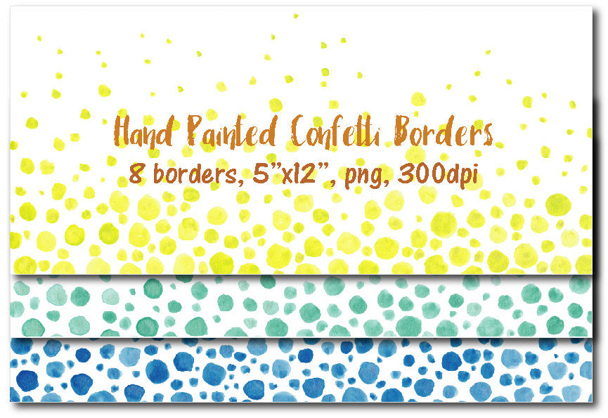 Hand painted watercolor confetti borders for instant download