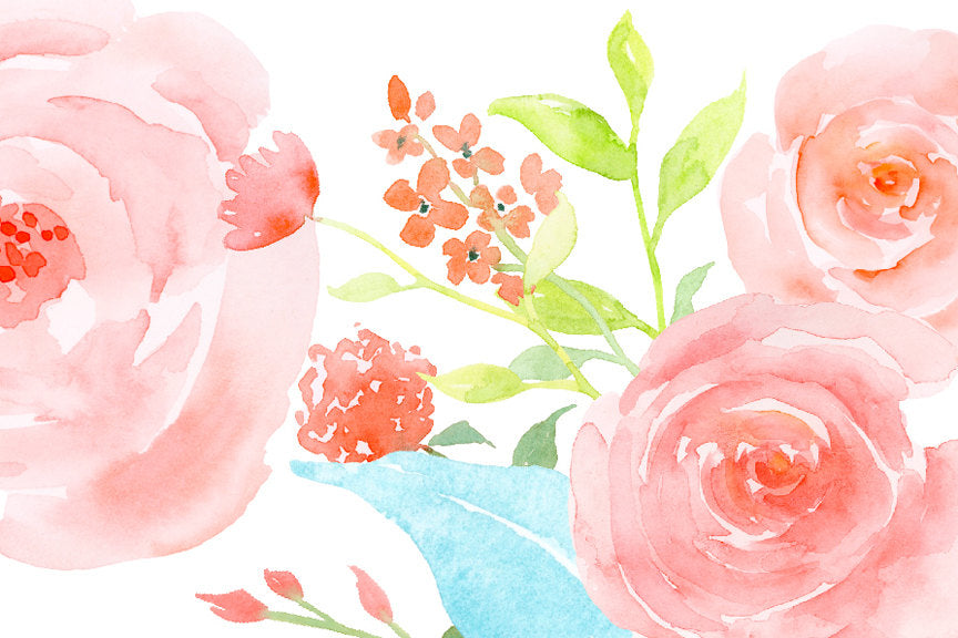 watercolor pink roses, spring flower, instant download.