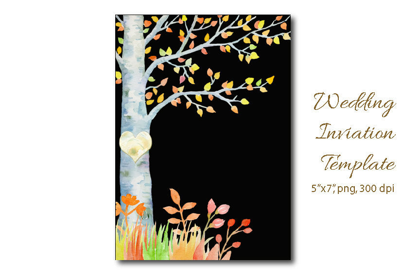 watercolor birch tree clipart, wedding clipart, instant download 