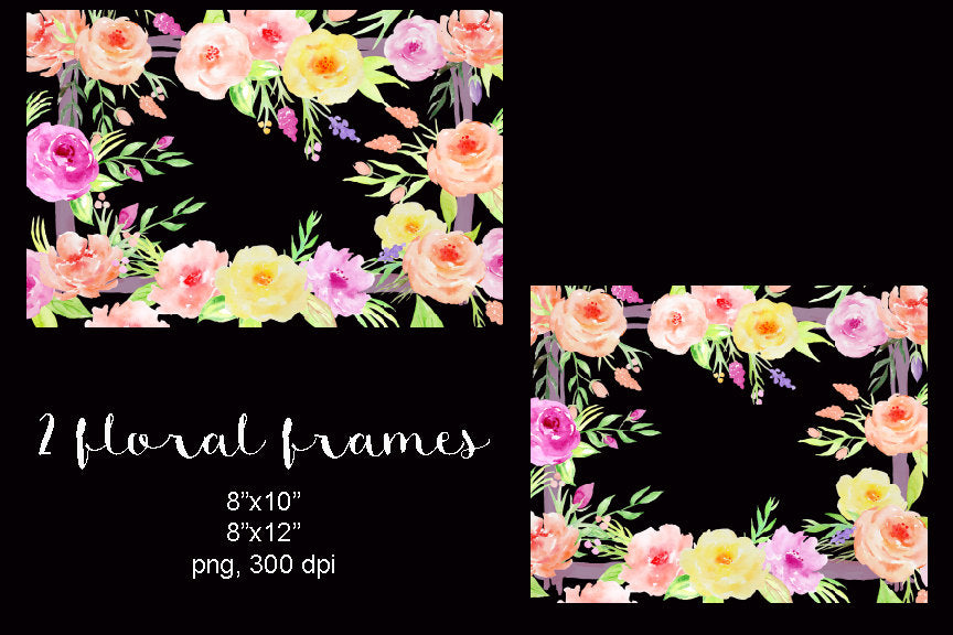 watercolor collection dreamy, floral frame, blush and pink flower frame