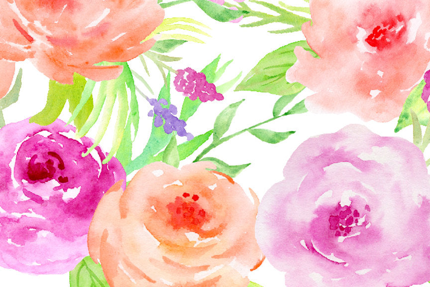 Watercolor pink and blush rose, floral arrangement, social media background 