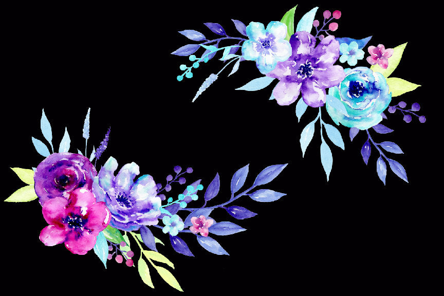 Watercolor Clipart Twilight, blue and purple flowers, ultra violet flowers for instant download