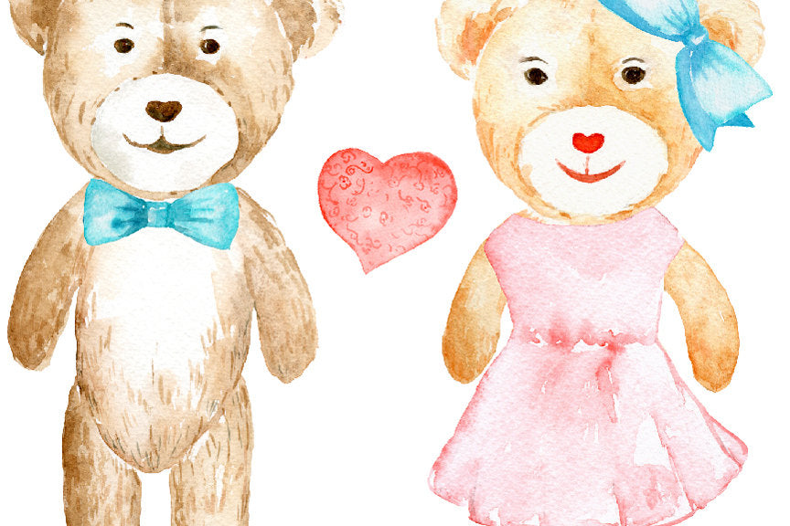 watercolor teddy bear clipart, valentine clipart, nursery clipart