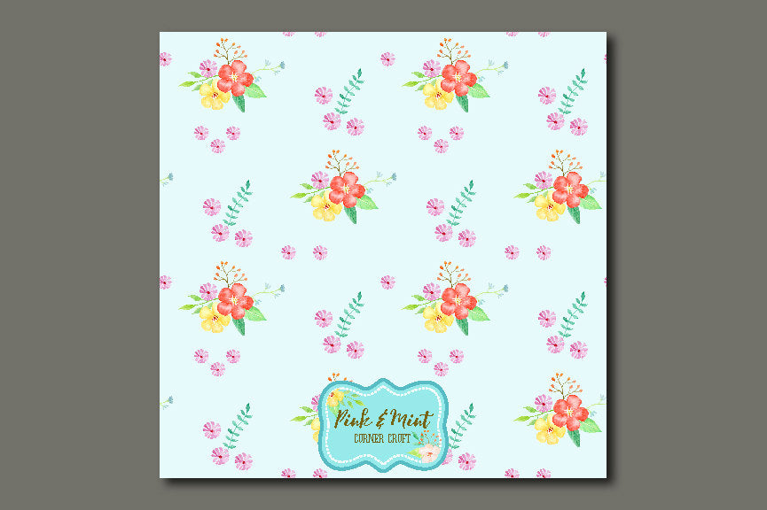 Digital paper, pink and mint, floral pattern, seamless pattern, watercolor pattern, watercolour pattern, repeat pattern