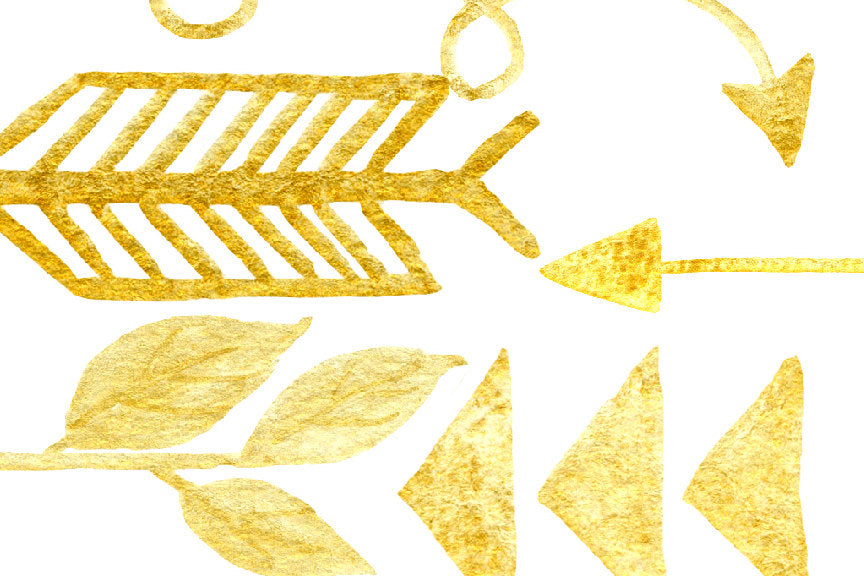 Hand drawn gold arrows, arrows clipart, arrow doodle for instant download