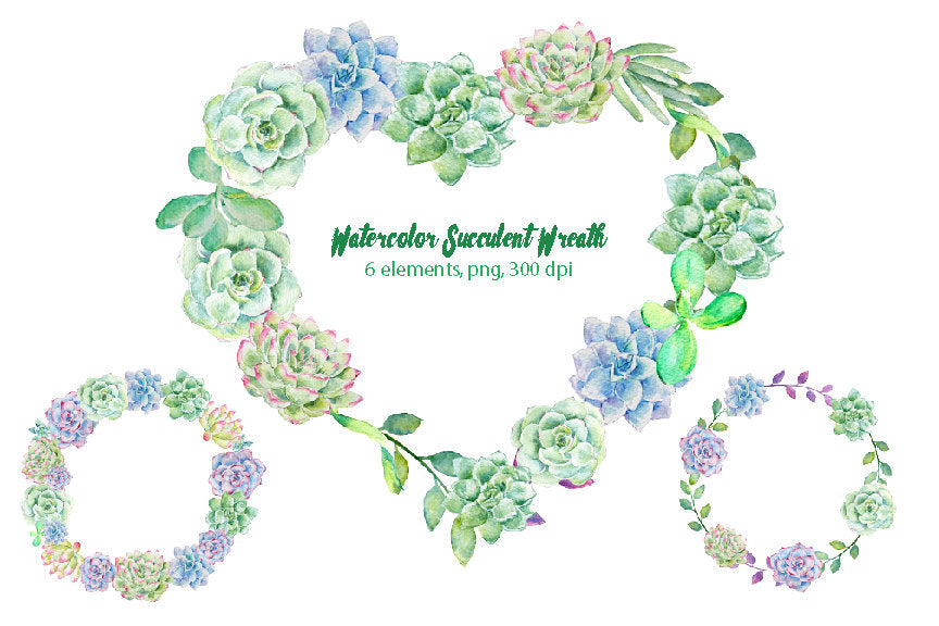 succulent wreath svg Watercolor clipart succulent plant wreaths printable instant download – Corner Croft