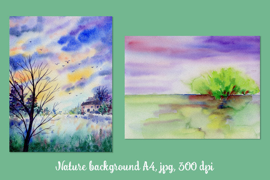 watercolor dramatic landscape, instant download, digital paper