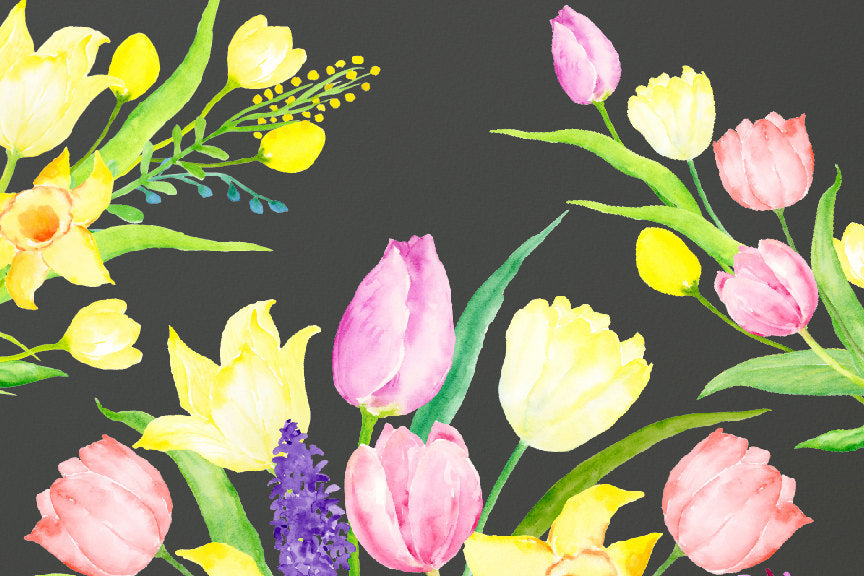 watercolor spring flower illustration, corner croft watercolor clip art