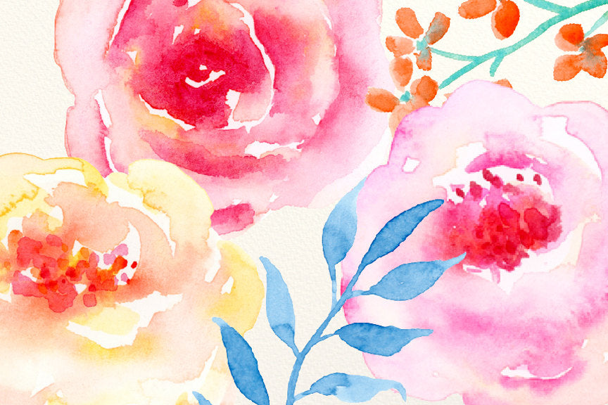 watercolor pink flower, peach flower, instant download, corner croft design, warn welcome 