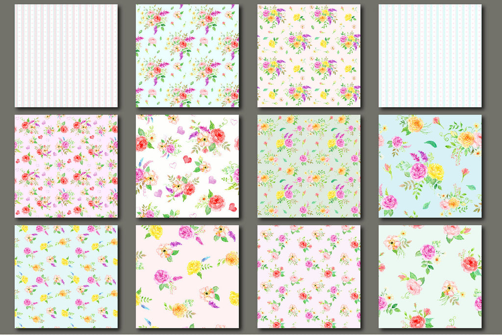 watercolour rose pattern, fabric design, wrapping paper, digital download 