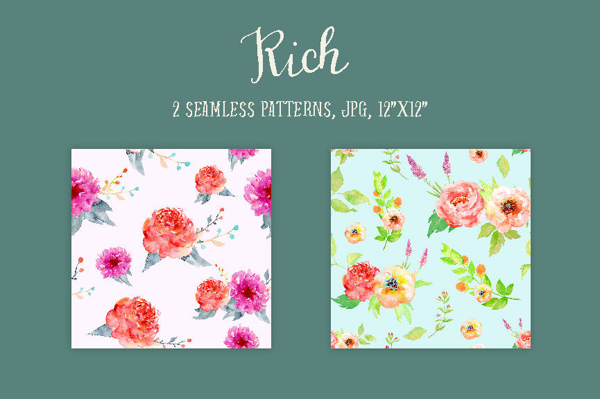 watercolor collection rich, orange and red peonies, pattern, floral arrangement instant download 