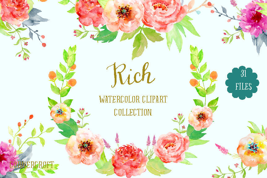 watercolor collection rich, orange and red peonies, pattern, floral arrangement instant download 