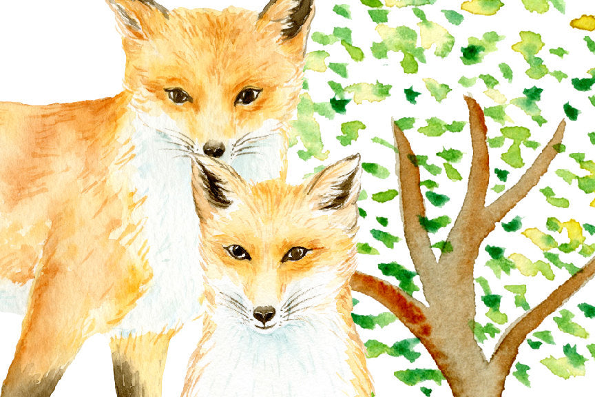 watercolour realistic fox, sleep fox, baby fox, kit, fox family, my family print