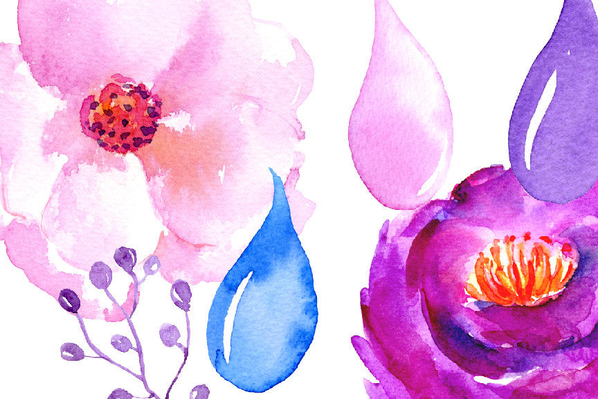 watercolor purple flower, peony, floral clipart, corner croft 