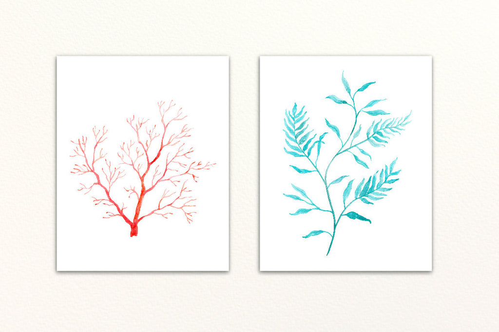 Watercolor clipart sea ferns, seaweed and sea grass for instant download