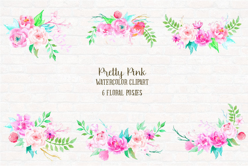 watercolour pink peony floral arrangements, posy, instant download 