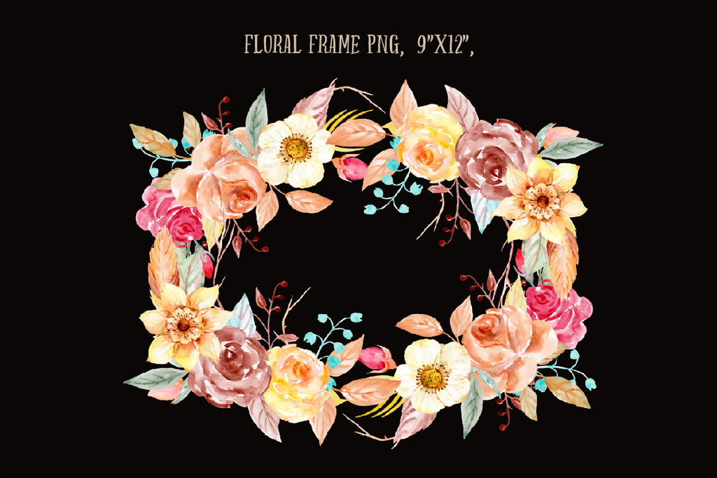 frame, watercolor floral frame, corner croft design