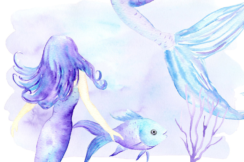 watercolor clipart mermaid, mermaid illustration, sea creatures, nursery prints