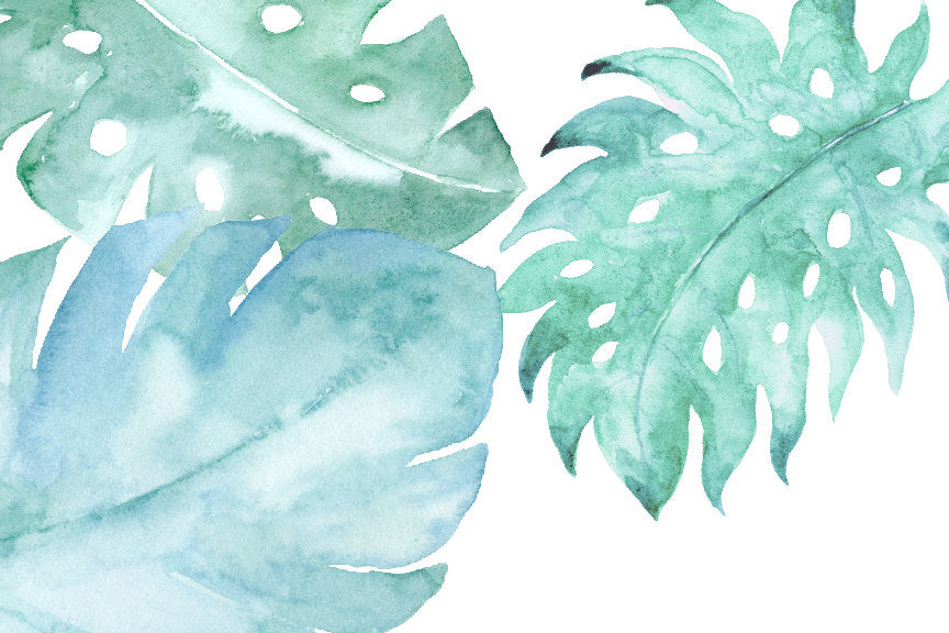 watercolor tropic leaf clipart, jade green stone, leaf, tropical foliage illustration