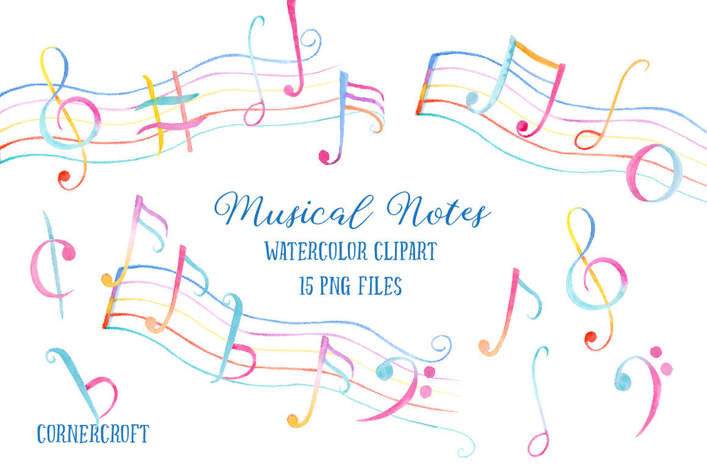 watercolor clipart music notes, instant download 