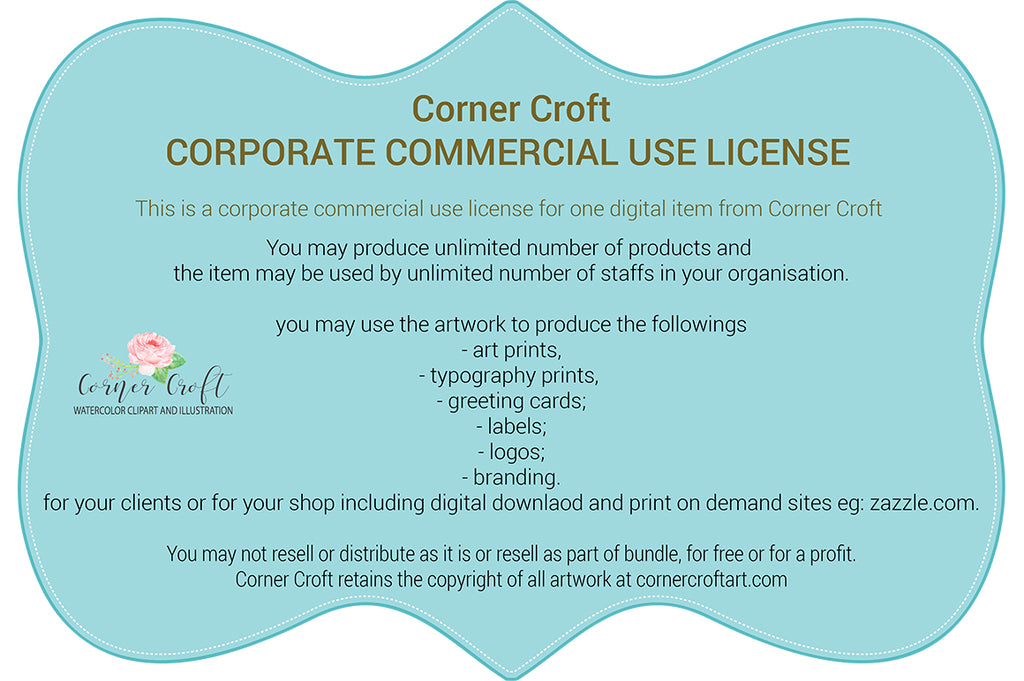 Corporate Use License, corner croft, watercolor clip art, watercolor illustration