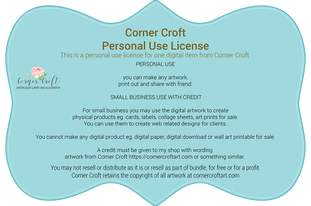 Personal use license, corner croft, watercolor clipart, watercolor illustration