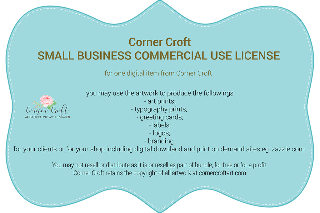 small business license,  corner croft, watercolor clipart, watercolor illustration