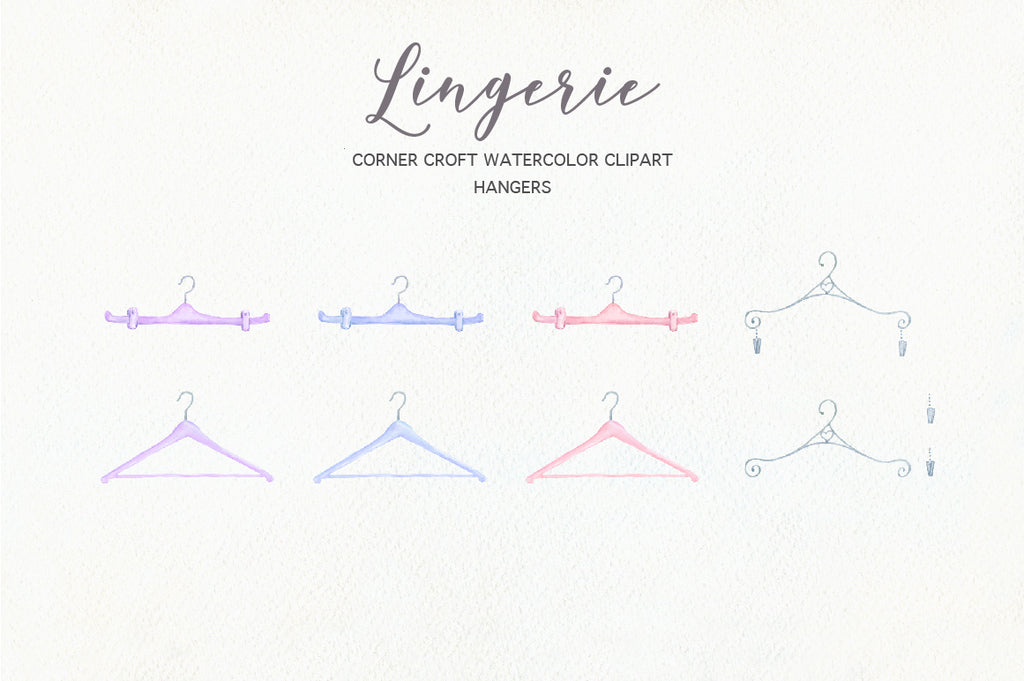 watercolor hangers, watercolor lingerie clipart instant download