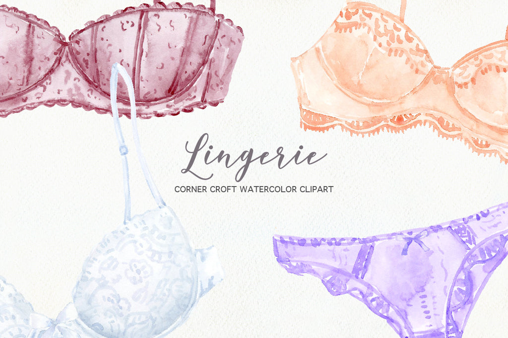 watercolour fashion underware, laced bra, laced panties and garter belts, digital files