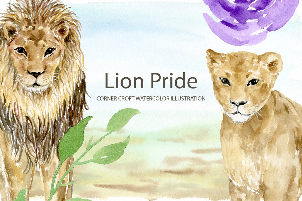 watercolor lion family print, lion mum, lion dad, lion cub illustration 