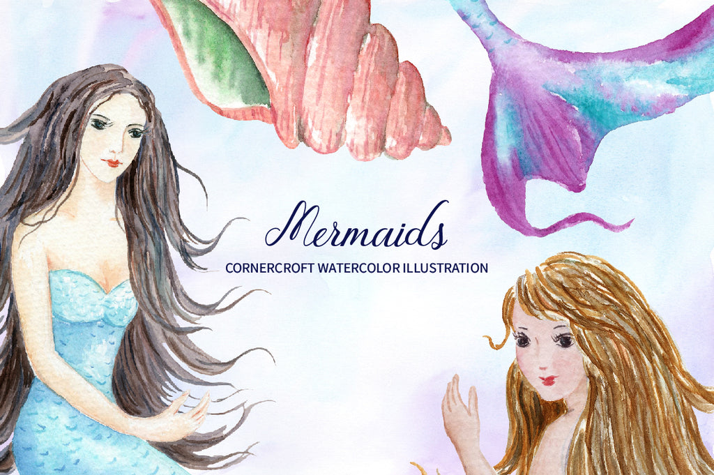 detailed watercolor illustration of mermaids, personalised print creator 
