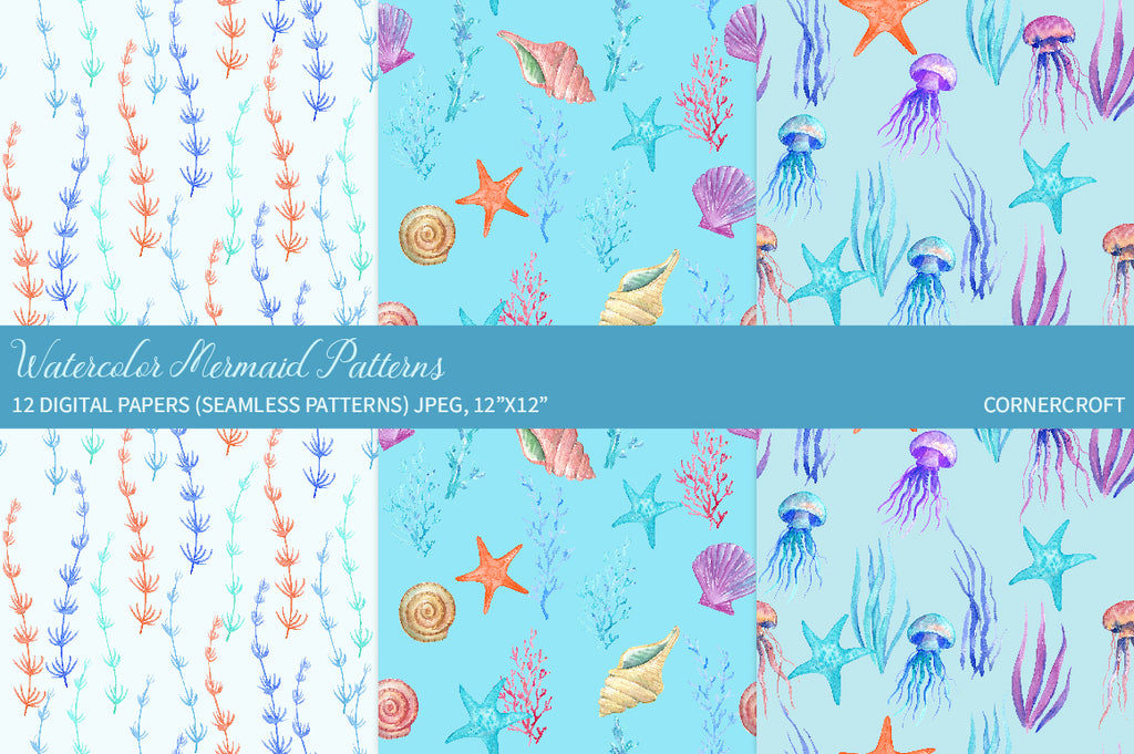 watercolor mermaid pattern, mother's day gift
